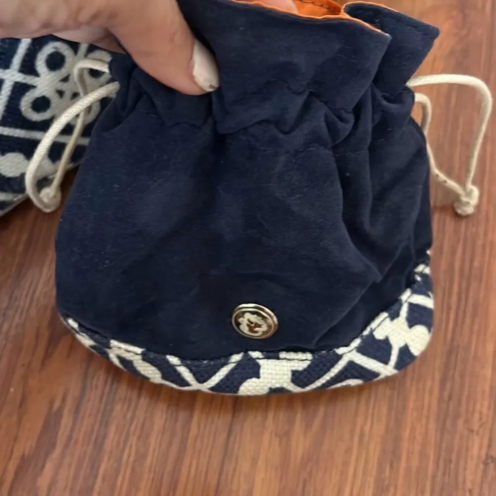 Spartina 449  Large blue and yellow gold tote with matching velvet pouch